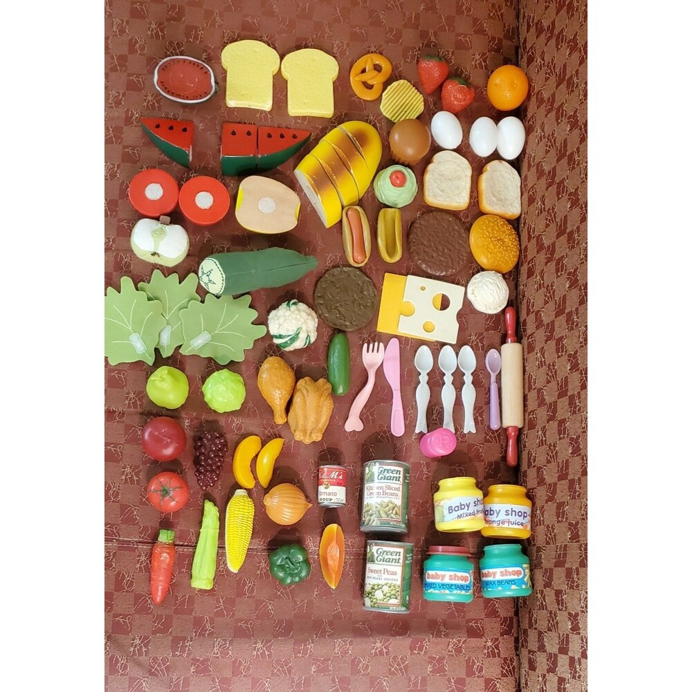 66 Piece Play Food & Utensil Lot Pretend Kitchen Center House Vtg Modern Mixed